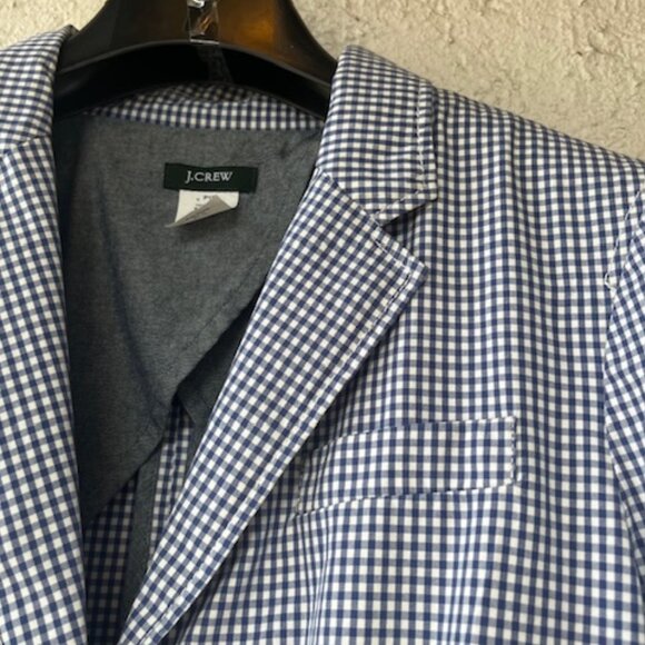 Vintage J.Crew Blue Gingham 100% Cotton Blazer - Picture 5 of 12